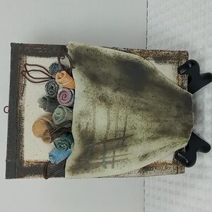 Handcrafted Clay Hanging Wall Pocket w/ Rolled Roses and Wire Leaves